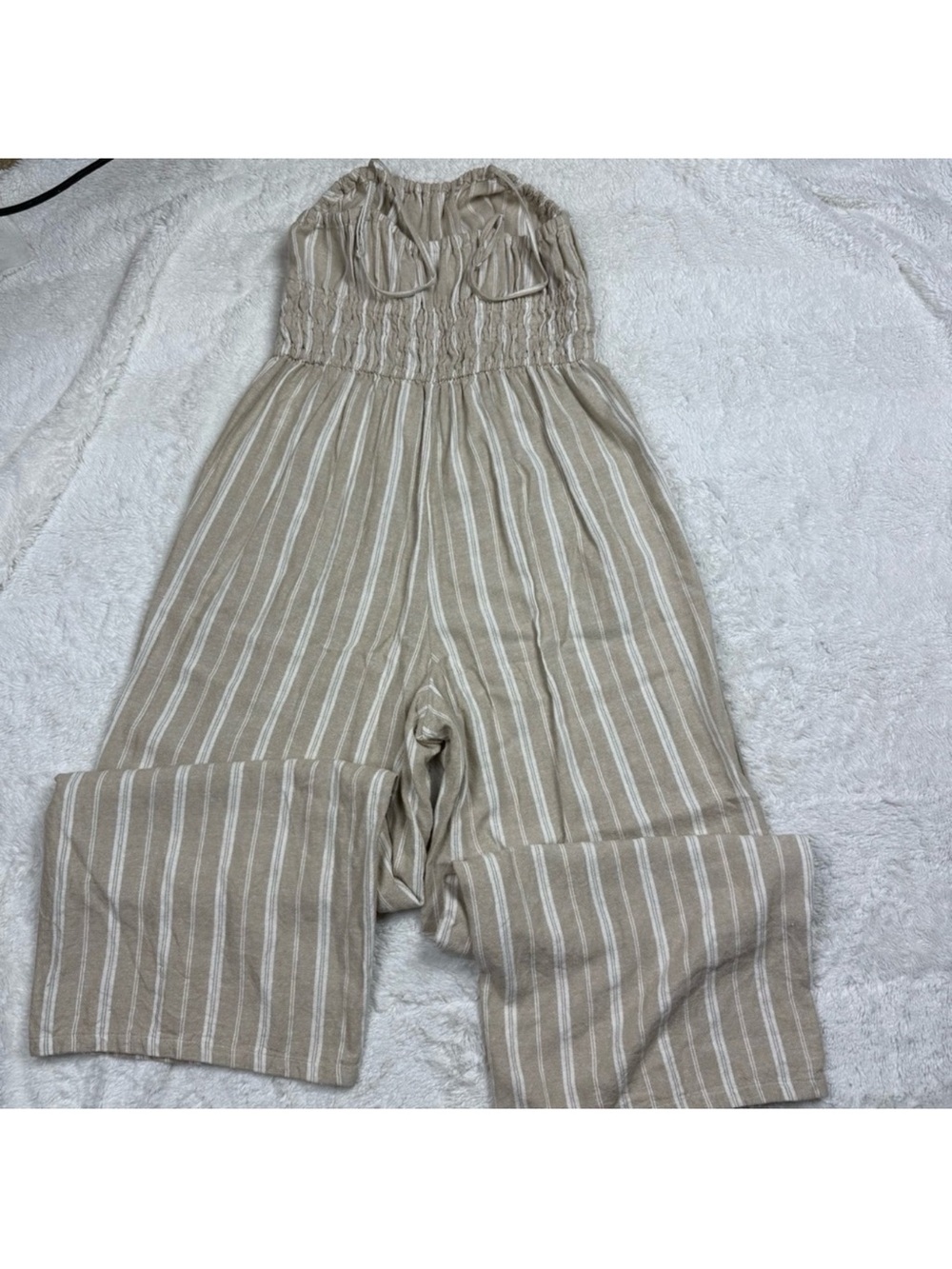 Old Navy Beige and White Striped Jumpsuit